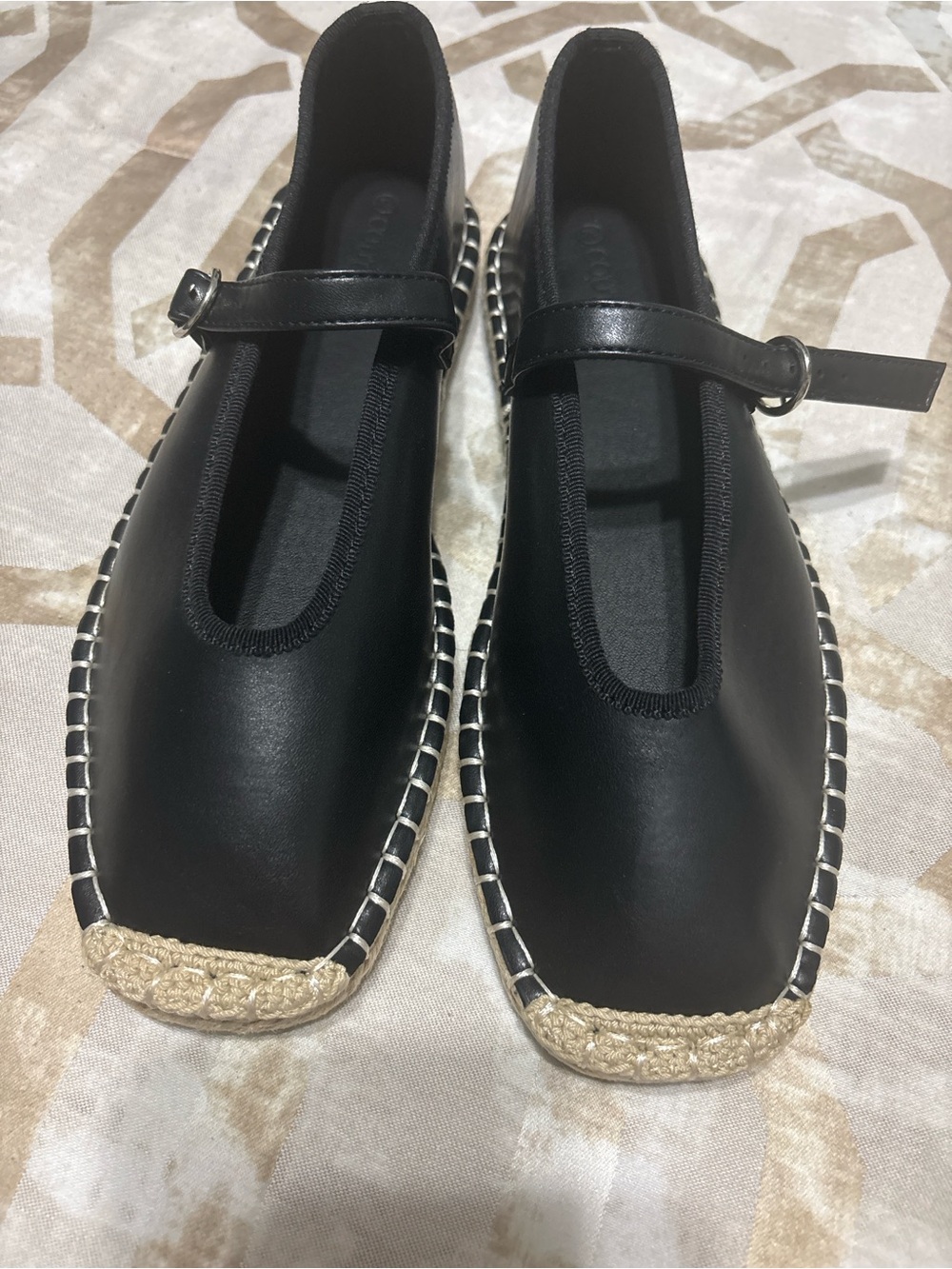 Black Mary Jane Espadrille Flats with Jute Toe and Strap